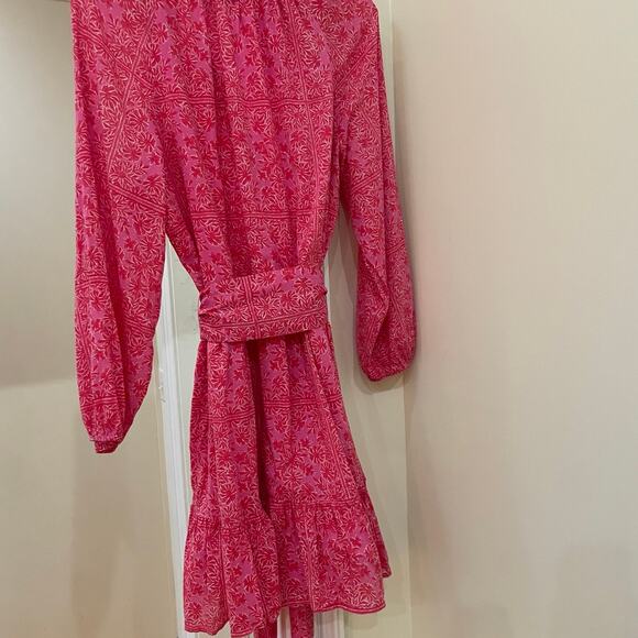 Vineyard Vines Scarf Print Tie-Waist Dress in Dunmore Punch Coral Size Large - Picture 4 of 9